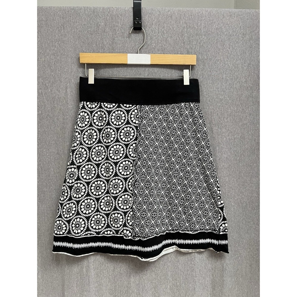 Prana Skirt Sz S Black White Floral Spotted Boho Womens Pull On Stretchy